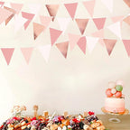 32Ft Rose Gold Party Decorations Dusty Blush Pink Pennant Banner Fabric Triangle Flag Bunting Garland Streamers for Wedding Birthday Anniversary Baby Bridal Shower Home Outdoor Garden Decorations