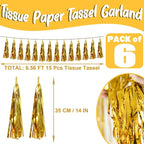 6P Gold Party Decoration Tassel Garland for Parade Floats, Bachelorette, Wedding, Birthday, Halloween, Christmas, Bridal/Baby Shower Party Decorations