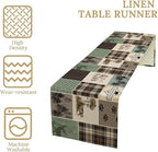 Bear Deer Table Runner,Rustic Lodge Retro Country Farmhouse Buffalo Plaid Print Tablecloth Burlap for Hotel Indoors Outdoor Dining Room Kitchen Home Decor,W13X L108 in
