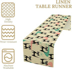 Mid Century Table Runner,Cat Geometric Stripe Colorful Abstract Pattern Print Tablecloth Burlap for Hotel Indoors Outdoor Dining Room Kitchen Holiday Party, 13x80in