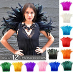 Holmgren Hot Pink Rooster Feather Trim - 10-12inch 2 Yards Natural Rooster Tail Feathers Fringe Trim for DIY Sewing Crafts, Feather Cape Shawl, Headdress, Party Cosplay Costumes Decoration (Hot Pink)