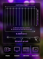 Brightown 300 LED Purple Fairy Curtain Lights, 9.8ft x 9.8ft Curtain String Lights, USB Plug in 8 Lighting Modes LED Christmas String Hanging Lights with Remote for Bedroom Indoor Outdoor Weddings