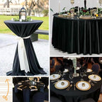 fani 12 Pack 108 Inch Black Satin Tablecloth - Premium Bright Silky Round Tablecloth Overlay Smooth Fabric Table Cover, Table Decoration for Wedding Party Banquet Events Restaurant Kitchen Dining