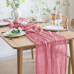Asee'm Cheesecloth Table Runner 120 Inches Dusty Rose Boho Gauze Cheese Cloth Runner 10FT Rustic Sheer Fall Table Runners for Thanksgiving Wedding Baby Shower Holiday Party Decoration