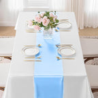 SHEJIZE 20 Pack Light Blue Satin Table Runner 12x108 Inches Long, Bright Silky Smooth Satin Table Runner Table Decor for Wedding Banquet Christmas Prom Event Birthday Party