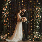 Black Tulle Backdrop Curtain with Lights String - 10x10ft Sheer Backdrop with 300 LEDs for Halloween, Wedding, Bridal Shower, Birthday Party Photo Shoot Background and Home Decorations