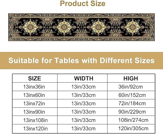 Colorful Boho Flower Table Runner, Vintage Rustic Farmhouse Paisley Hand Drawing Print Pattern for Home Kitchen Table Decor Dining Coffee Room Garden Party Decor 13x36in