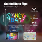 ineonlife Candy Bar Neon Sign Lollipop Neon Signs For Wall Decor Candy Decor Led Lights Birthday Party Teen Bedroom Candy Shop Lollipop Store Halloween Decorations Gifts USB Powered 16.54x7.68in