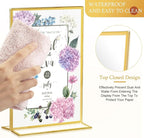 Hoteam 24 Pack 5 x 7 Clear Acrylic Sign Holder with Gold Borders, Gold Picture Frame, Double Sided Wedding Table Number, Acrylic Menu Stands for Wedding Table, Restaurant Sign, Photos Display