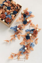 Ling's Moment Fall 10pcs Wedding Chair Decorations Aisle Floral Swag Artificial Pew Flowers Hanging Garland Terracotta Burnt Orange & Navy Blue for Ceremony Reception Church Rose Floral Party Outdoor