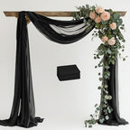 Wedding Arch Draping Fabric 3 Panels 28.7" x 20FT Black Sheer Chiffon Backdrop Drapes for Wedding Ceremony Birthday Party Bridal Shower Outdoor Decoration