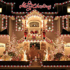 YEGUO 66ft 200 LED Christmas Lights Outdoor Waterproof, 8 Modes Purple String Lights Plug in, Green Wire Twinkle Tree Lights Indoor with Timer Memory