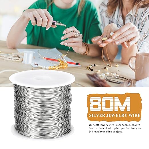 262FT Jewelry Wire 24 Gauge Tarnish-Resistant Copper Beading Wires Roll Bulk for DIY Crafts Jewelry Making, Silver Wire