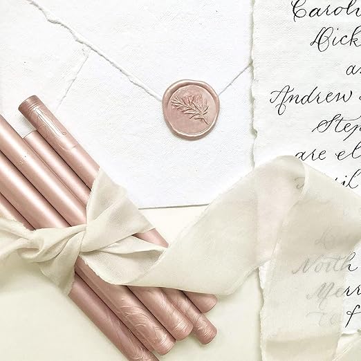 UNIQOOO Metallic Champagne Rose Glue Gun Sealing Wax Sticks for Wax Stamp, Wedding Invitation, Card Envelope, Snail Mail, Wine Package, Gift, Pack of 8