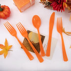 NOCCUR 180PCS Thanksgiving Plastic Silverware Disposable - Orange Plastic Cutlery Include 60 Forks, 60 Spoons, 60 Knives Ideal for Fall Party&Thanksgiving