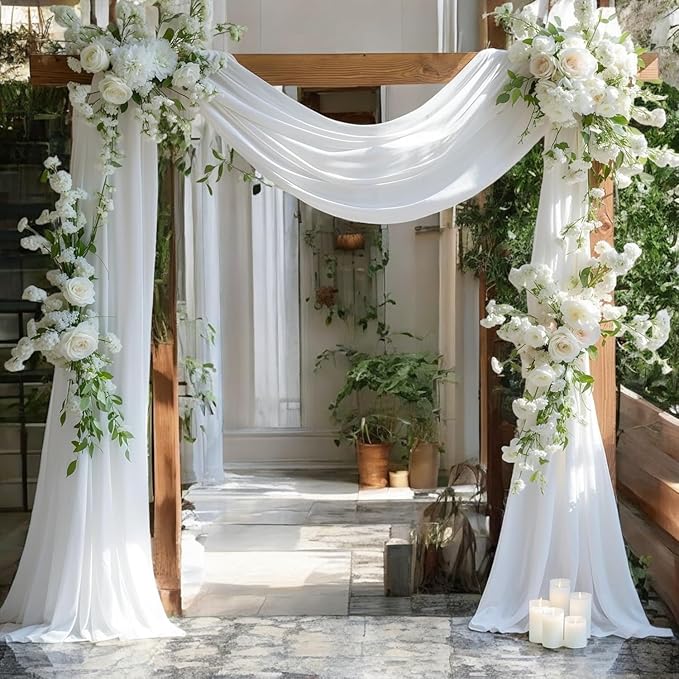 MDS Halloween Chiffon Draping Fabric - 2 Panel, 30" Wide x 20ft Long - Sheer Spooky Arbor & Canopy Drapery for Haunted House Backdrops, Party Ceilings, DIY Costumes & Themed Events - White