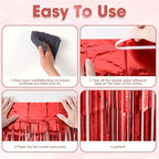 2 Pack Laser Red Foil Fringe Backdrop Curtains, Tinsel Streamers Birthday Party Decorations, Fringe Backdrop for Graduation, Baby Shower, Gender Reveal, Disco Party