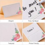 100Pcs Place Cards, Elegant Table Cards with Floral, Rustic Texture Seating Cards, Kraft Paper Name Cards, Perfect for Weddings, Dinner Parties, Banquets, Events, 2 x 3.5 inches