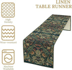 Green Morris Floral Table Runner, Boho Rustic Country Farmhouse Teal Red Rose Pattern for Home Kitchen Table Decor Dining Coffee Room Party Decor 13x36in