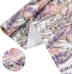 WRAPAHOLIC Kraft Floral Wrapping Paper - Mini Roll - 17 Inch x 16.5 Feet - Purple Lavender Flower Wrapping Paper for Wedding, Birthday, Bridal Shower, Tea Party, Drawer Liners, Home Closet Shelves