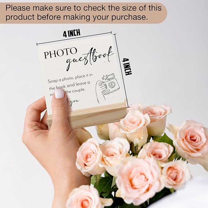 Wedding Guestbook Desk Decor, Wedding Guest Book Sign Wood Plaque, Guest Book Signs forWedding, Photo Guestbook WeddingWooden PlaqueSign with Wood Stand for WeddingReception Decor