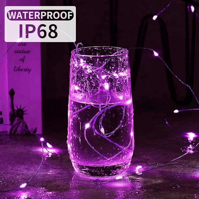 Aogist Led Fairy Lights 3 Modes Battery Operated String Lights Waterproof Silver Wire 7 Feet Firefly Starry Moon Mason Jar Lights for DIY Wedding Party Christmas (Pink, 8 Pack)
