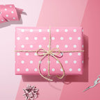 Flyhill Pink Wrapping Paper Roll,Reversible Gift Wrap Paper with Polka Dot Design for Girls,Birthday,Wedding,Baby Shower,All Holidays(17 Inch X 32.8 Feet)
