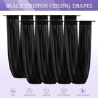 8 Panels Black Ceiling Drapes for Wedding 5ftx20ft Sheer Drapery Chiffon Fabric Arch Draping Curtains for Party Ceremony Birthday Baby Shower Reception Stage Ceiling Decorations