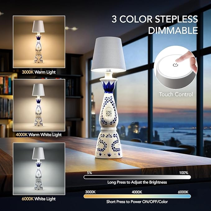 Wireless Bottle Lamp for Any Type of Bottle - LED Bottle Lamp for Indoor & Outdoor - 100% Waterproof - 3000K Warm Light - Wireless & Rechargeable, Unique and Beautiful Design (Red)