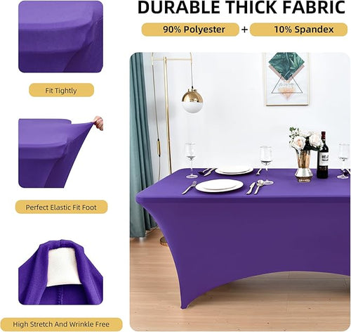 2-Pack 8ft Spandex Table Covers for Rectangle Folding Tables - Washable Elastic Tablecloth - Ultimate Fitted Table Protector for Birthday Parties, Trade Shows, Banquet