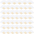 Aneco 48 Pieces Handheld Paper Fans Paper Folding Fans with Bamboos for Wedding Gift, Party, Home, DIY, White