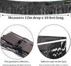 6 Pack Black Total 60 Feet Foil Fringe Garland Metallic Tinsel Banner Wall Hanging Drapes Parade Float Skirting Decorations for Trailer Mardi Gras Party Birthday Wedding (Black)