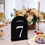 JOYIT Arch Wedding Table Numbers 1-40 with Stands – Double-Sided Printed 5" X 7" Acrylic Table Signs with Black Background White Text, Perfect Acrylic Table Numbers for Wedding Receptions, Parties, Anniversaries, and Events