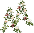 Artificial Rose Garlands Rose Vines Leaves Banners Hanging Floral Garland Fake Rose Flower Vine for Wedding Arch Ceremony Home Garden Outdoor Party Wall Decorations