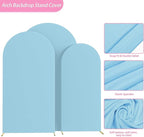 Fomcet Wedding Arch Cover 7.2FT, 6.6FT, 6FT Dusty Blue Spandex Fitted Fabric Backdrop Set of 3 Round Top Chiara Arch Backdrop Stands Covers for Wedding Ceremony Birthday Party Baby Shower Decor