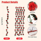 5 Pcs 41FT Flower Garland, Artificial Rose Garland Flowers Plants Fake Flower Hanging Rose Ivy, Birthday Party Valentine's Day Wedding Wall Arch Decor（Red）