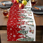 Christmas Snowman Cotton Linen Table Runner for Dining Kitchen, Xmas Tree White Snowflakes Winter Wedding Outdoor Party Tablerunners Decoration, Dresser Scarf Coffee Tablecloth Runners 13x36 Inches