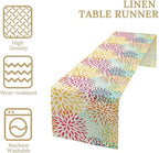 Abstract Flowers Table Runner, Chrysanthemum Dahlia Vintage Modern Colorful Spring Summer Elegant Table Runner for Party Kitchen Dining Living Room Laundry Room Decor, 13x90 Inch