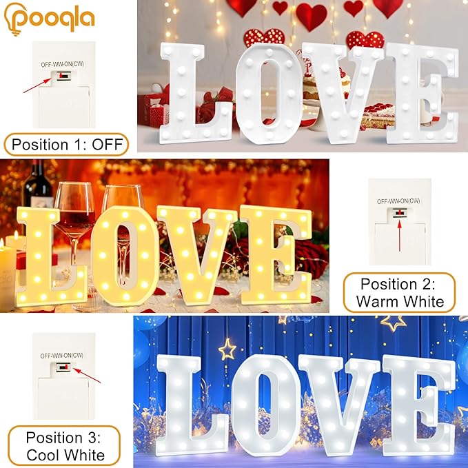 Pooqla LED Marquee Letter Lights, Warm White and Cool White Decorative Lighted Letters, Light Up Alphabet Letters for Boys Girls, Party, Wedding, Bar, Night Light, Birthday Decoration, Letter A