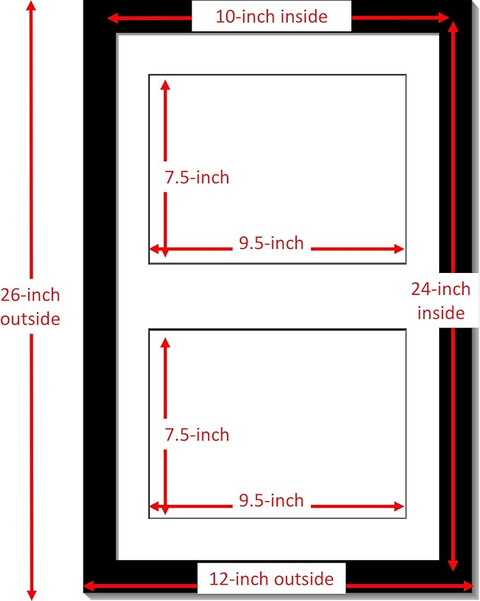 Creative Picture Frames 14X20Bk-W Black Vertical Double Diploma Frame With 2 Opening White Matting | Holds 2-8X10-Inch Documents With Installed Wall Hanger
