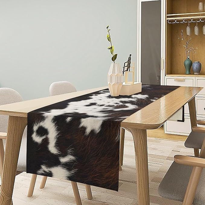Cow Print Table Runner, Brown Cowhide Print Western Style Table Runner Country Farmhouse Cottage Cow Patten Table Decoration for Home Kitchen Dining, 13x90 Inch
