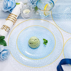 Rubtlamp 350 Pcs Clear Blue Plastic Plates, Blue Gold Plastic Dinnerware Set (50 Guests), Blue Disposable Plates With Gold Rim, Hammered Party Plates Set for Christmas Wedding And Party