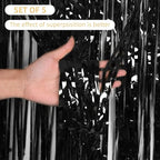5 Pack Black Foil Curtain Backdrop 3.2ft x 9.8ft Metallic Tinsel Foil Fringe Curtains Streamer Photo Booth Backdrop for Birthday Party Engagement Bachelorette Party Decorations (Black)