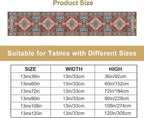 Boho Floral Vintage Table Runner, Red Blue Retro Flower Rustic Country Farmhouse Pattern for Home Kitchen Table Decor Dining Coffee Room Party Decor 13x108in