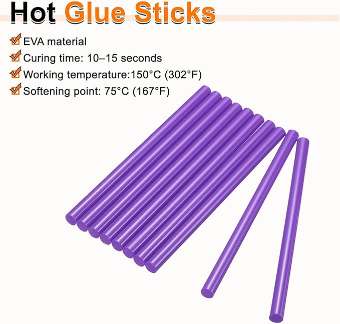 HARFINGTON 10pcs Hot Glue Sticks 0.43" Dia x 5.91" Long EVA Mini Hot Melt Adhesive Glue Stick for Hot Melt Gun Wood Plastic Glass Flowers Fabrics Foam, Purple