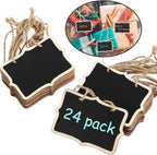 Outus 24 Pcs Mini Chalkboard Signs Bulk Hanging Wood Chalkboard Signs 3.35 x 2.36 Inch Kitchen Notes Chalk Board with Lanyard Bulk Small Message Board for Food Labels Wedding Party Decor Price Tags