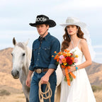 Frcctre 2 Pcs Bride Cowgirl Hat with Veil, Black Groom Cowboy Hat, Rhinestone Bride and Groom Cowboy Hats Wedding Bridal Shower Bachelorette Party Decoration Western Party Dress Up Accessories