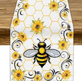 Bee Sunflower Table Runner, Farmhouse Orange Honeycomb Vintage Spring Summer Flowers Print Table Cover for Party Wedding Home Kitchen Dining Table Decor, 13x60inch