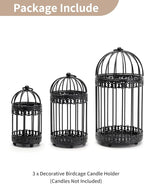 NUPTIO Decorative Bird Cages for Centerpiece: Black Vintage Bird Cage Hanging Lantern Set of 3 - Metal Birdcage Pillar Candle Holders for Halloween Party Table Fireplace Decor