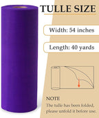 Purple Tulle Fabric Roll, 54" x 40 Yards (120FT) Tulle for Wedding Decoration DIY Halloween Tutu Party Backdrop Baby Shower Table Skirts Gift Wrapping